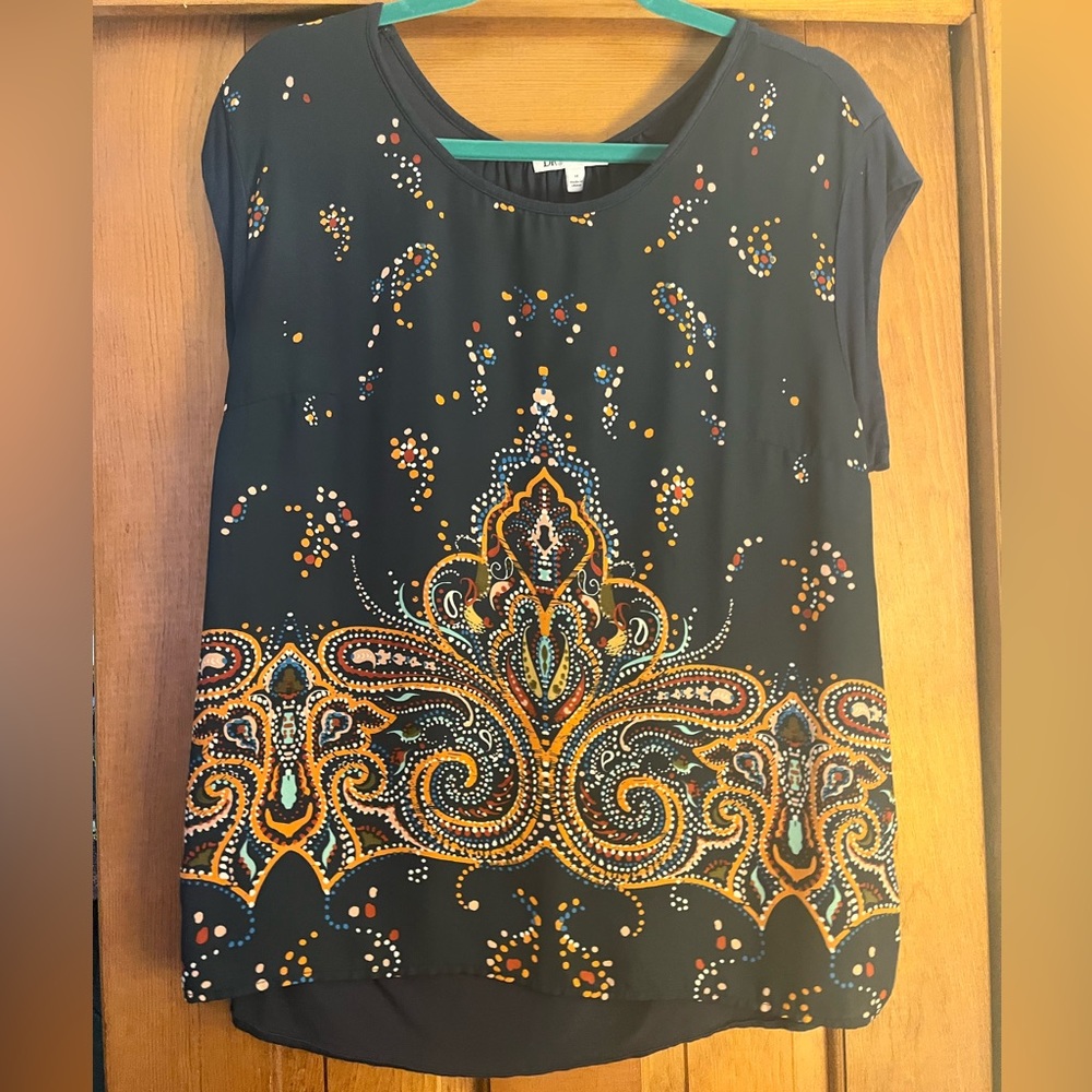 Navy Blue Short Sleeve Patterned Shirt